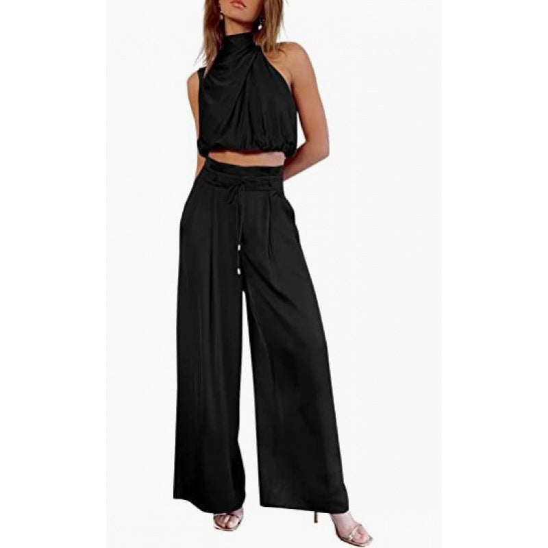 Women's Sleeveless Crop Top Wide-Leg Pants 2-Piece Summer Set Street Style Co-Ord – AdriaPulse
