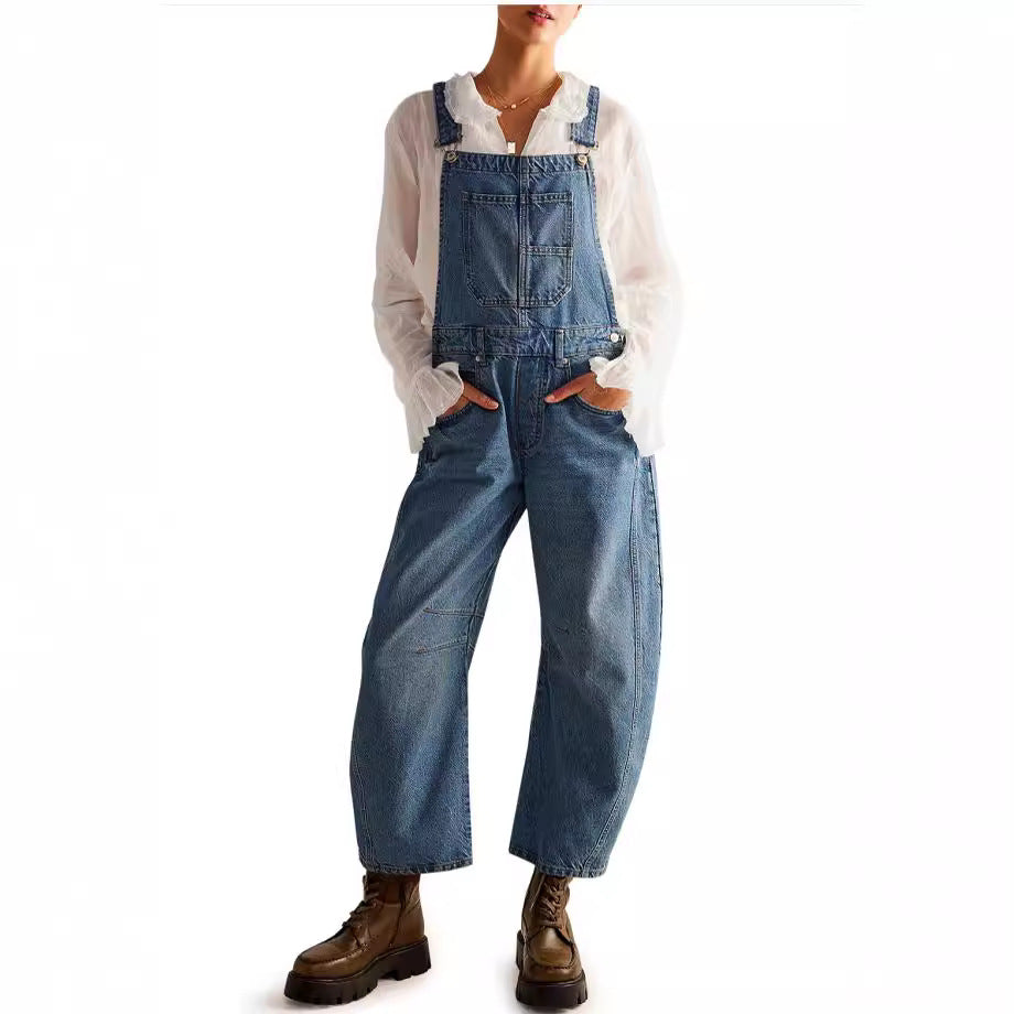 Casual Loose Denim Overalls with Pockets  | AdriaPulse