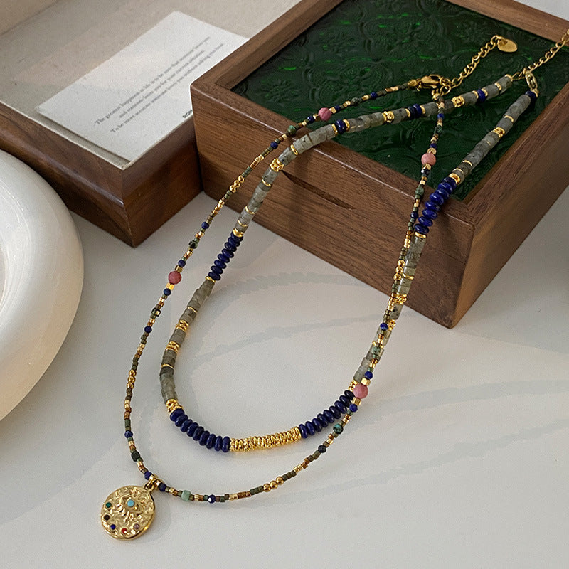 Women's Retro Beaded Clavicle Necklace – Geometric Pendant | AdriaPulse