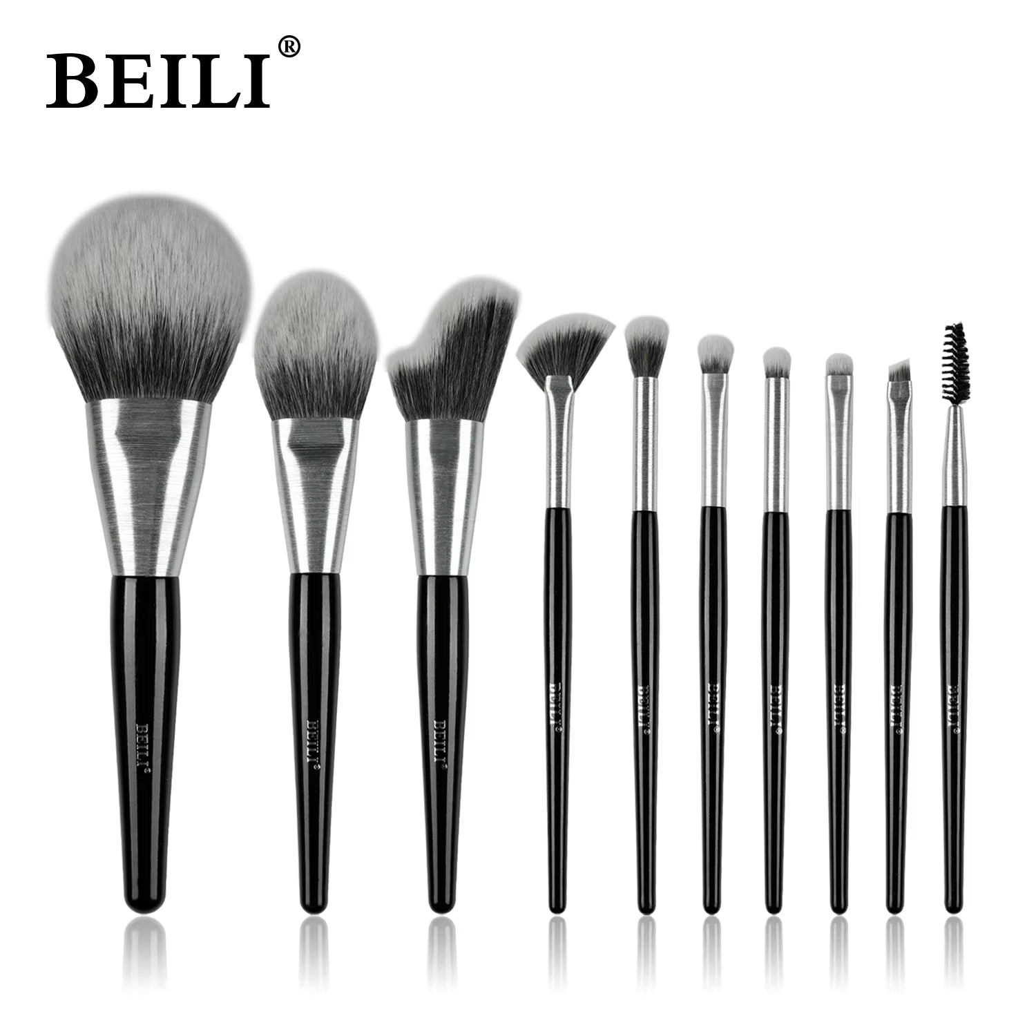Beili 10-Piece Makeup Brush Set – Kabuki Brushes with Synthetic Hair for Foundation, Concealer & Eyeshadow