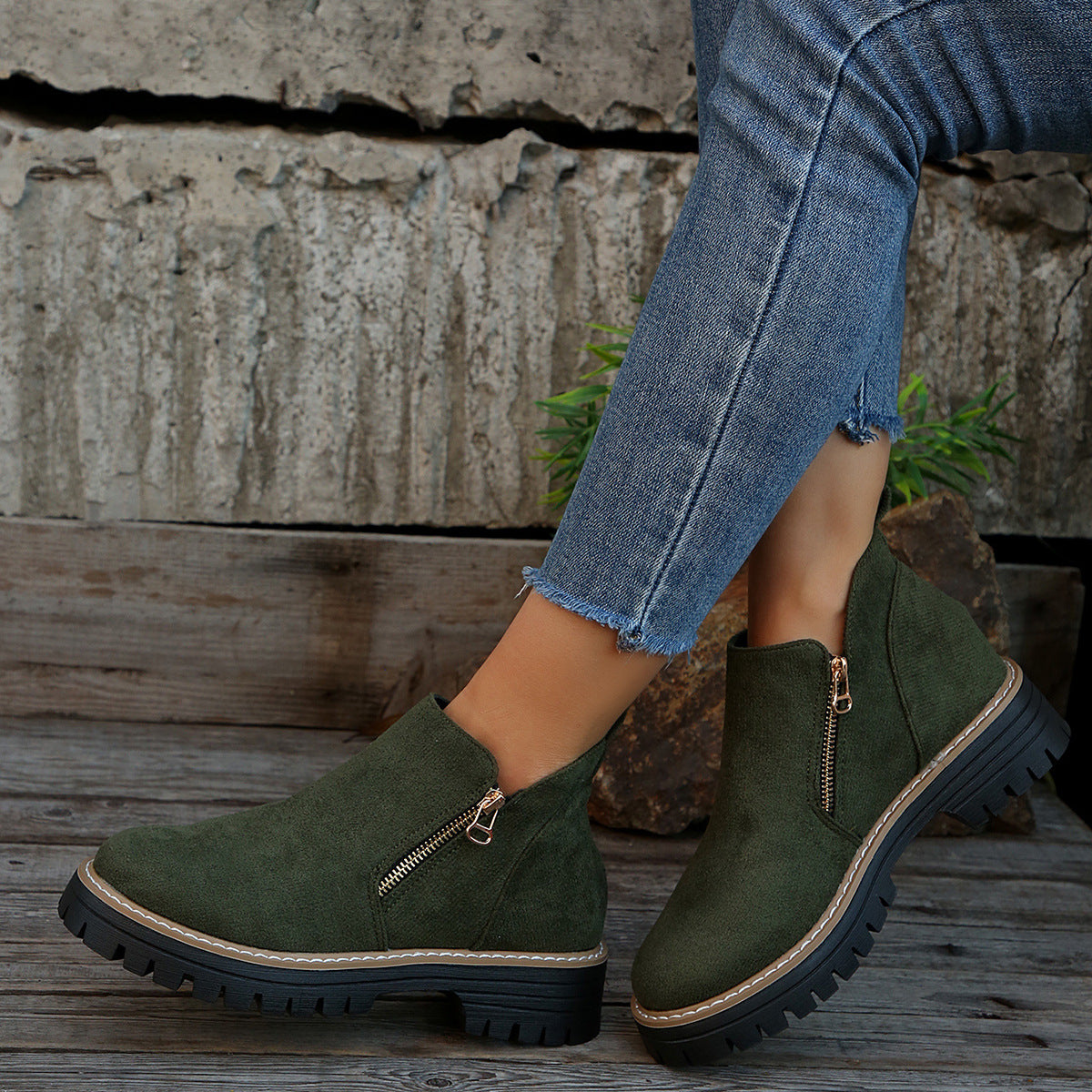 Women's Suede Chunky Ankle Boots – Block Heel Side Zipper | EU 36–43