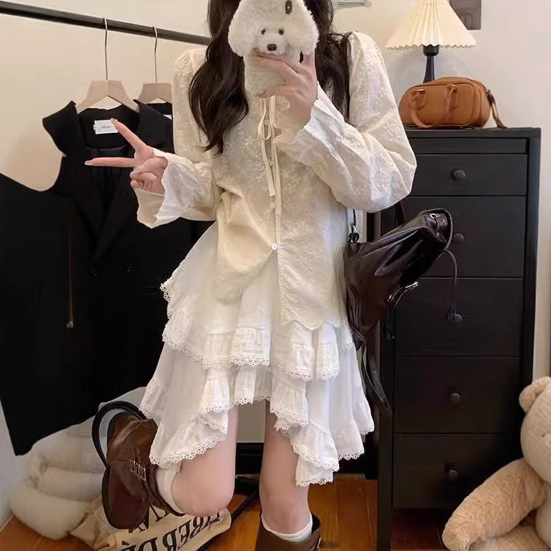 Irregular Patchwork Lace-Trim High-Waist Mini Skirt White Women AdriaPulse