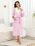 Robe de chambre pour femme RONGTAI en polaire, chaude et longue, robe de nuit en polaire