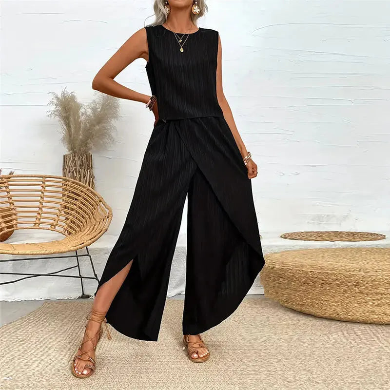 Modisches Set Entspannt Oversized Bequemes Set Ärmelloses Rundhals-T-Shirt-Set Sommer-Fertiges Leichtes Freizeit-Ensemble