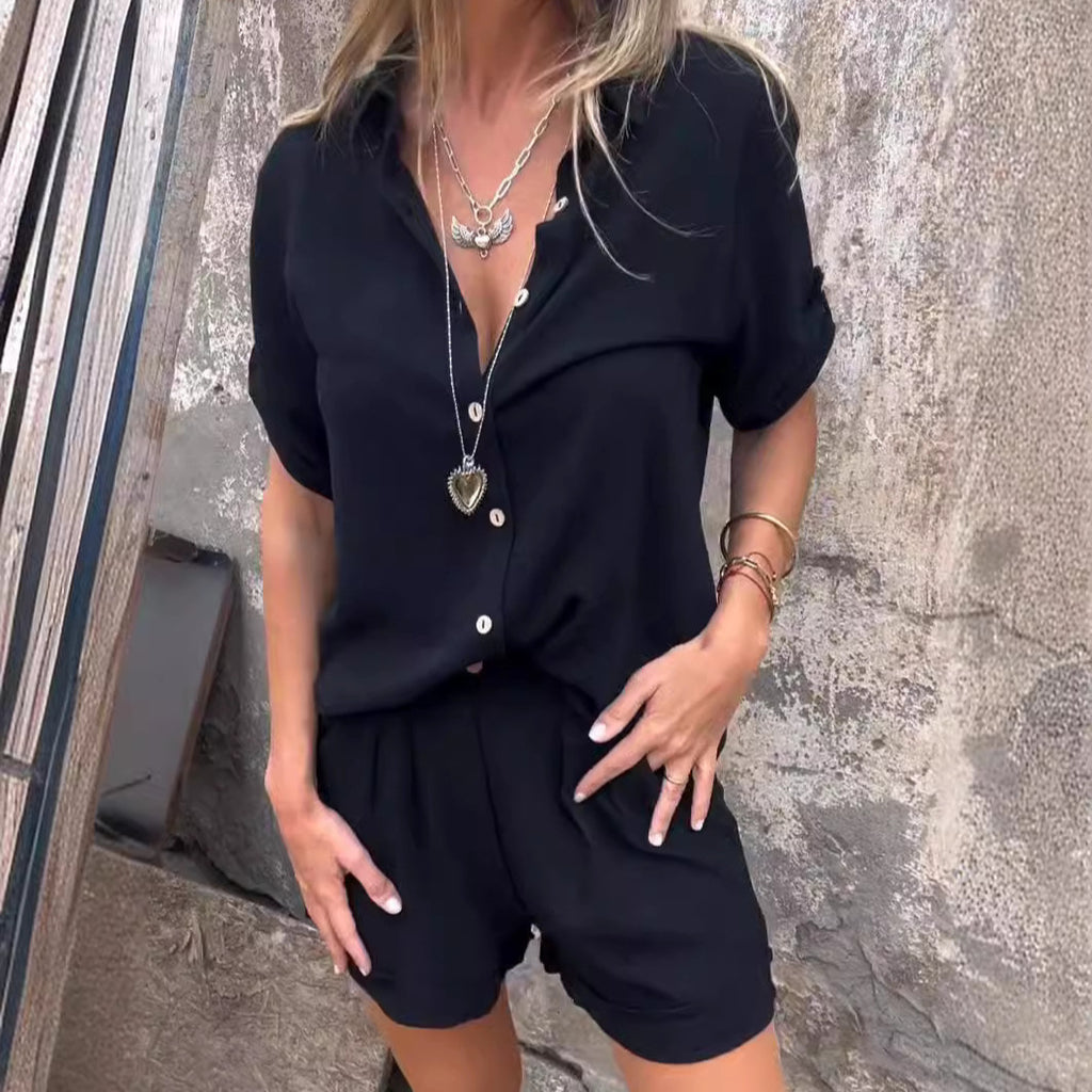 Women's Linen Short Sleeve Shirt & Shorts Two-Piece Suit – AdriaPulse