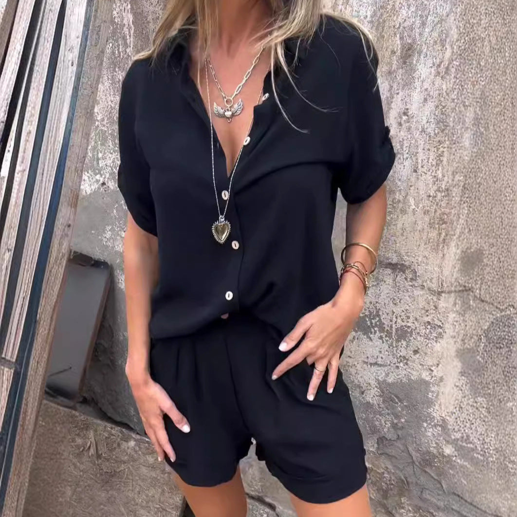 Women's Linen Short Sleeve Shirt & Shorts Two-Piece Suit – AdriaPulse