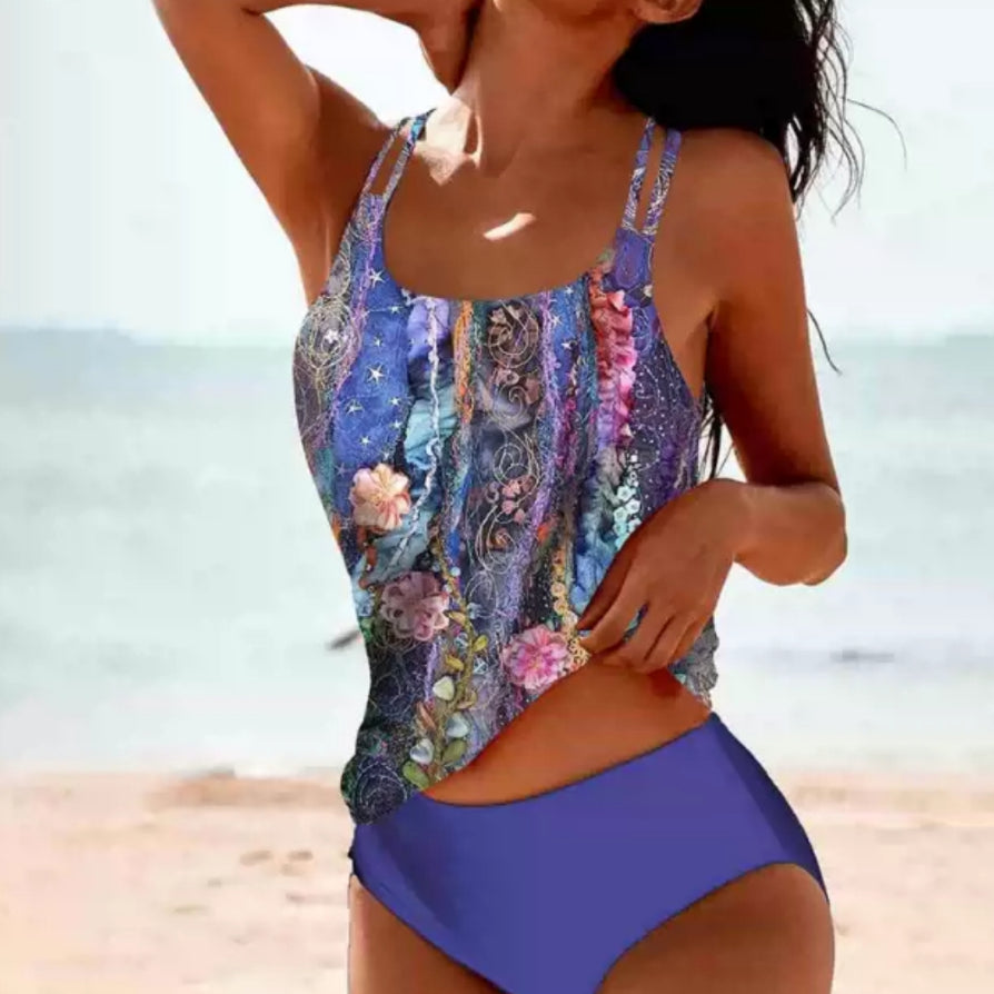 Vintage High Waist Two-Piece Swimsuit Retro Print Conservative Bikini – AdriaPulse
