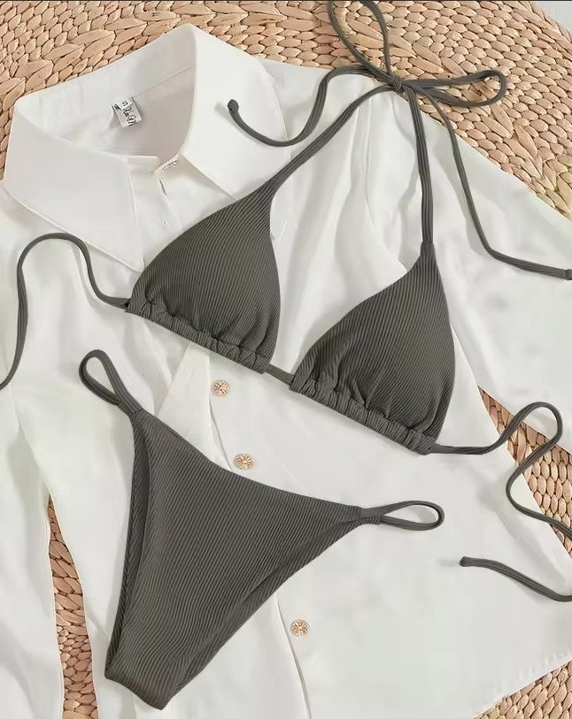 Women's Ribbed Bikini Set – Sexy V-Neck Two-Piece Swimsuit – AdriaPulse