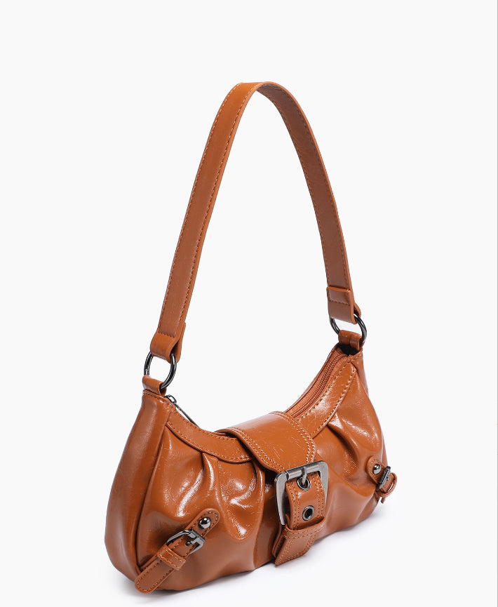 Women's Two-Tone PU Leather Shoulder Bag – Horizontal Square Handbag