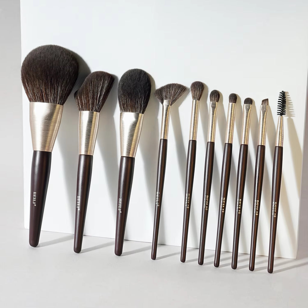 Premium 10-teiliges Make-up-Pinsel-Set – Echthaarpinsel mit Holzgriffen für professionelles Make-up