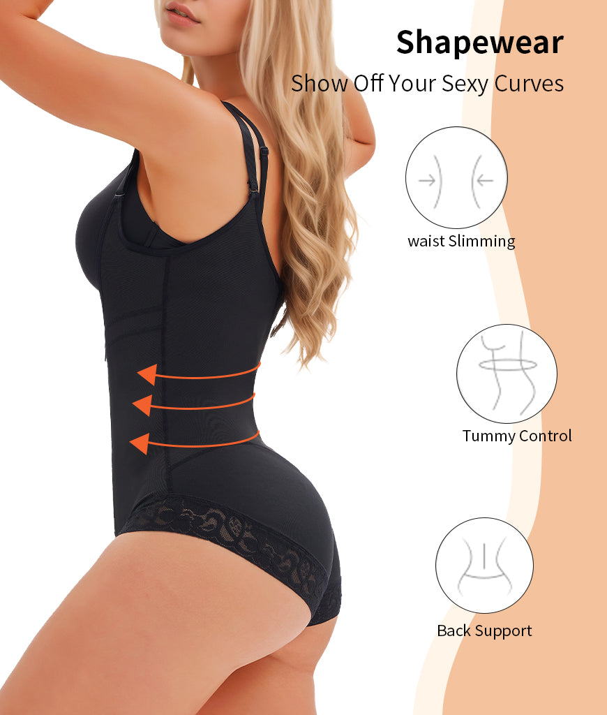 Black Fajas Colombianas shapewear bodysuit for women, postpartum tummy control and butt lifter with adjustable straps – AdriaPulse"
