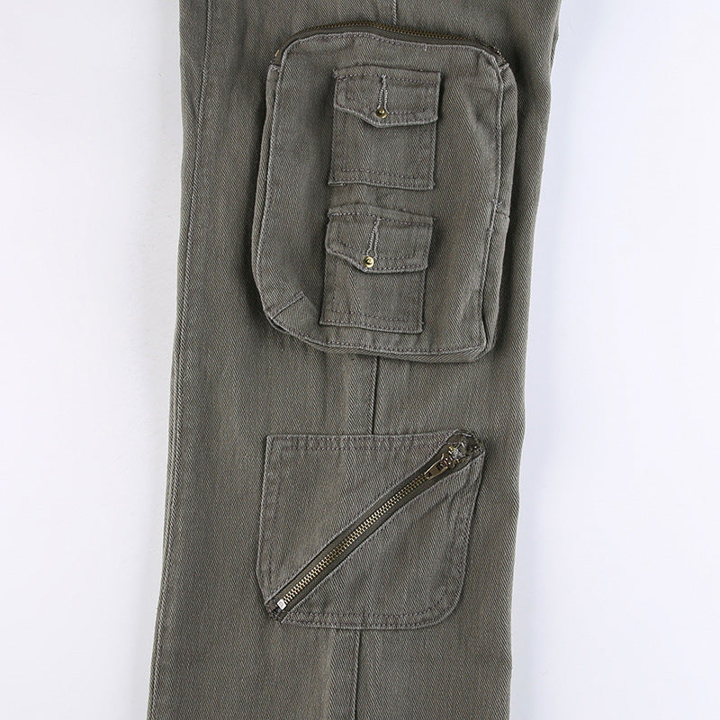 Wide Leg Denim Overalls – Casual Straight Leg Cotton Jeans for Women | Grey | S-M-L