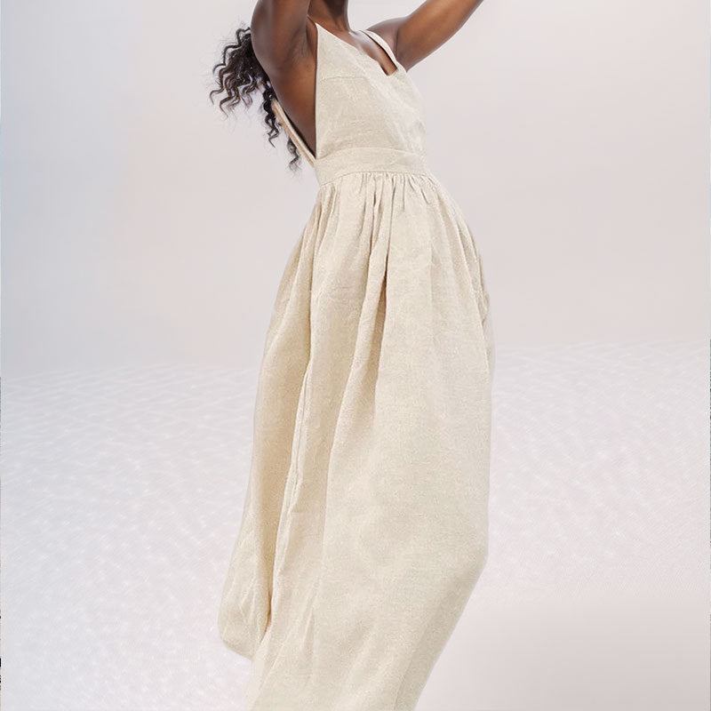 V-Neck Backless Split Maxi Dress – Women's High-Waist Sleeveless Summer Dress
