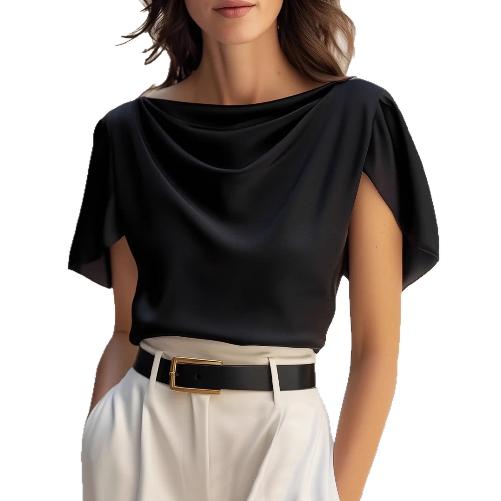 Women's Scoop Neck Puff Sleeve Loose Top Apricot – AdriaPulse