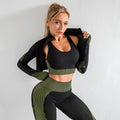 3-Piece Seamless Yoga Set | Leggings, Crop Top & Sports Bra – Women's Gym Tracksuit