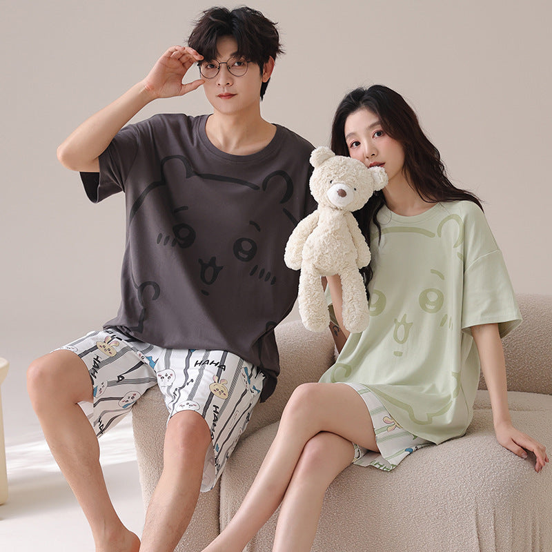 Couples Matching Cotton Pajama Set – Loose Short Sleeve & Shorts Loungewear – AdriaPulse"