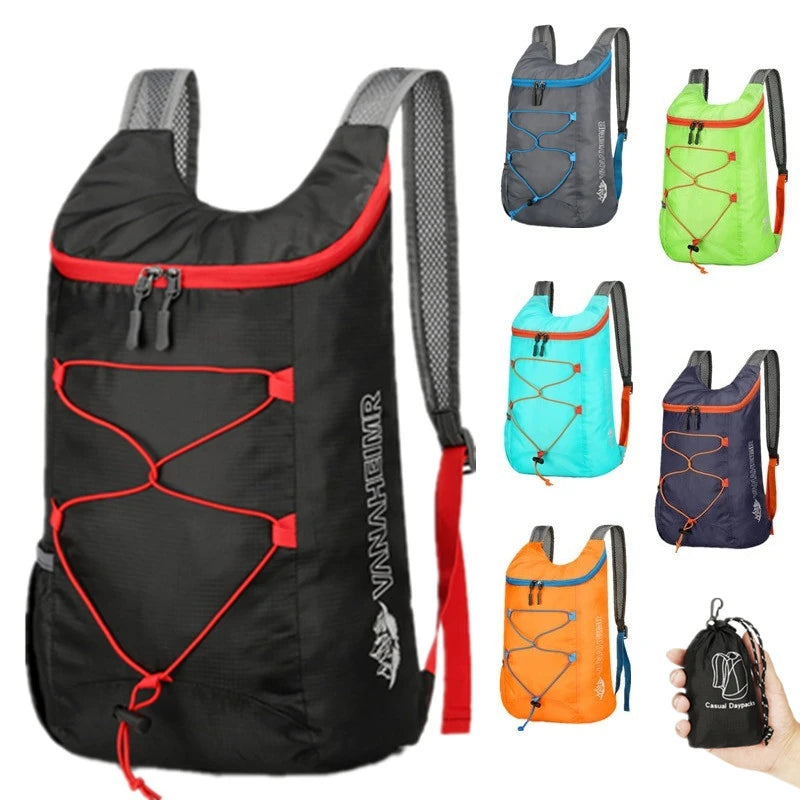Multifunktionaler Outdoor Faltrucksack aus hochdichtem, leichtem und wasserdichtem Nylon-Gewebe, Sporttasche für Camping, Wandern, Reisen