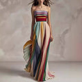 Women's Tube Top Backless Striped Maxi Dress High Waist A-Line Swing – AdriaPulse