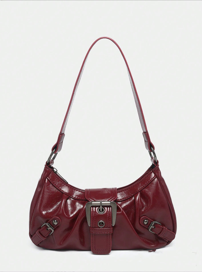 Women's Two-Tone PU Leather Shoulder Bag – Horizontal Square Handbag