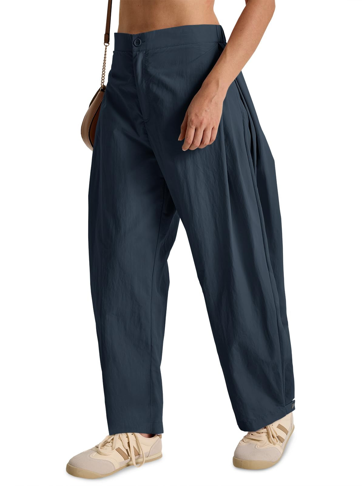Women's Barrel Leg Pants – Wide Leg Baggy Trousers with Pockets