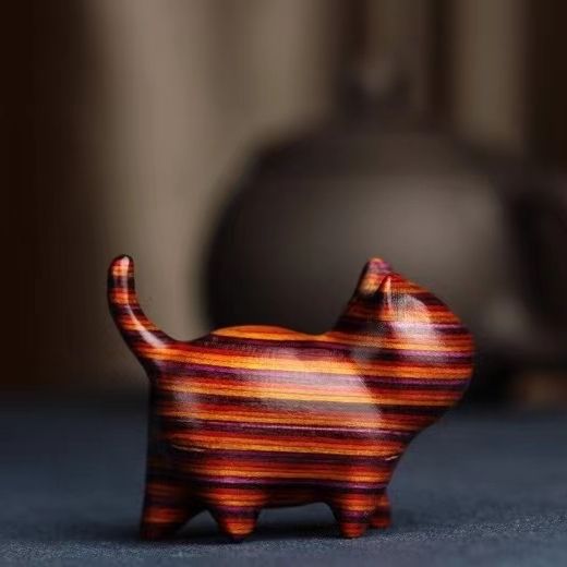 Handmade Sandalwood Cat & Animal Figurine – Mini Wooden Desk Ornament