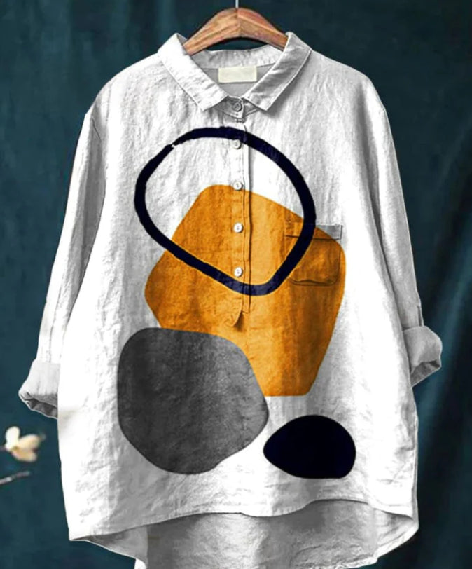 Casual Graffiti Print V-neck Single-button Long-sleeved Shirt