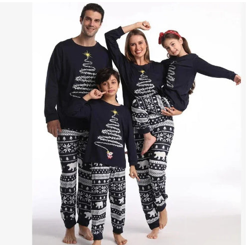 Family Matching Animal Print Christmas Suit Dark Blue – Milk Silk Fleece Holiday Set – AdriaPulse"