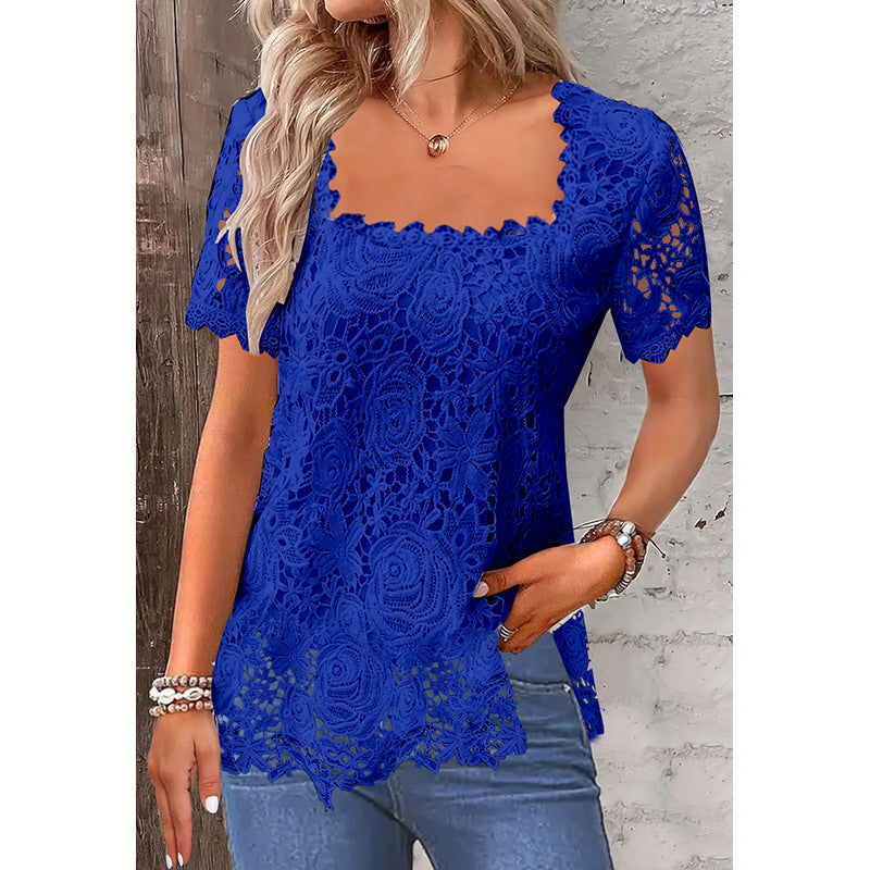 Women's Rose Lace Slim Fit T-Shirt Black – AdriaPulse