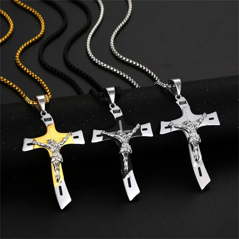 Vintage Jesus Kreuz Anhänger Herren Damen Amulett Halskette Katholisch Christlich Religiöser Gebetsschmuck Geschenk