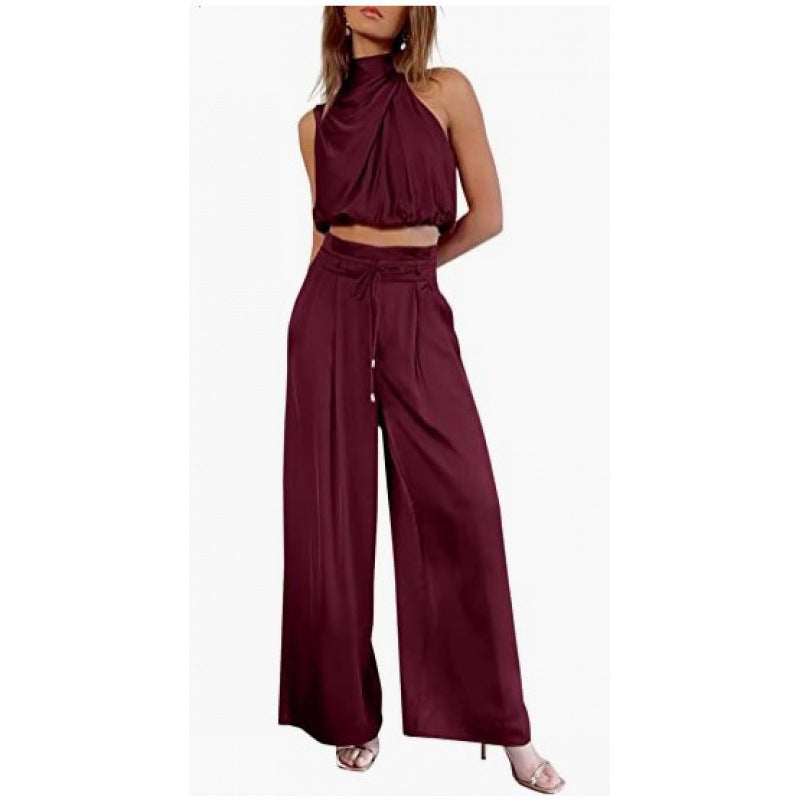 Women's Sleeveless Crop Top & Wide-Leg Pants 2-Piece Summer Set – Street Style Co-Ord