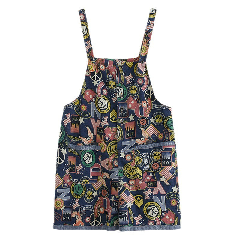 Shorts d'été en jean imprimé à bretelles pour femmes