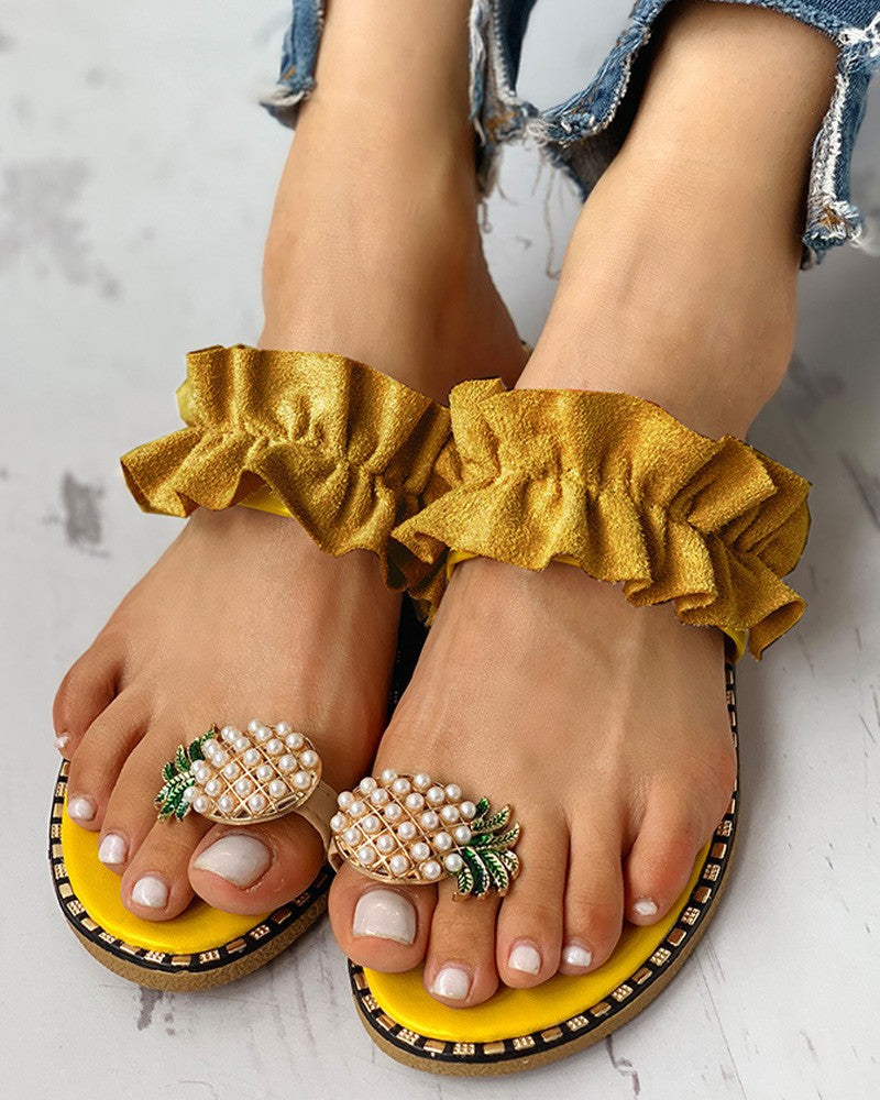 Women's Pineapple Flip-Flops – Fun PU Summer Sandals