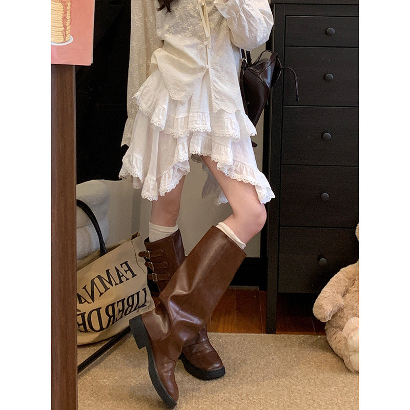 Irregular Patchwork Lace-Trim High-Waist Mini Skirt White Women AdriaPulse