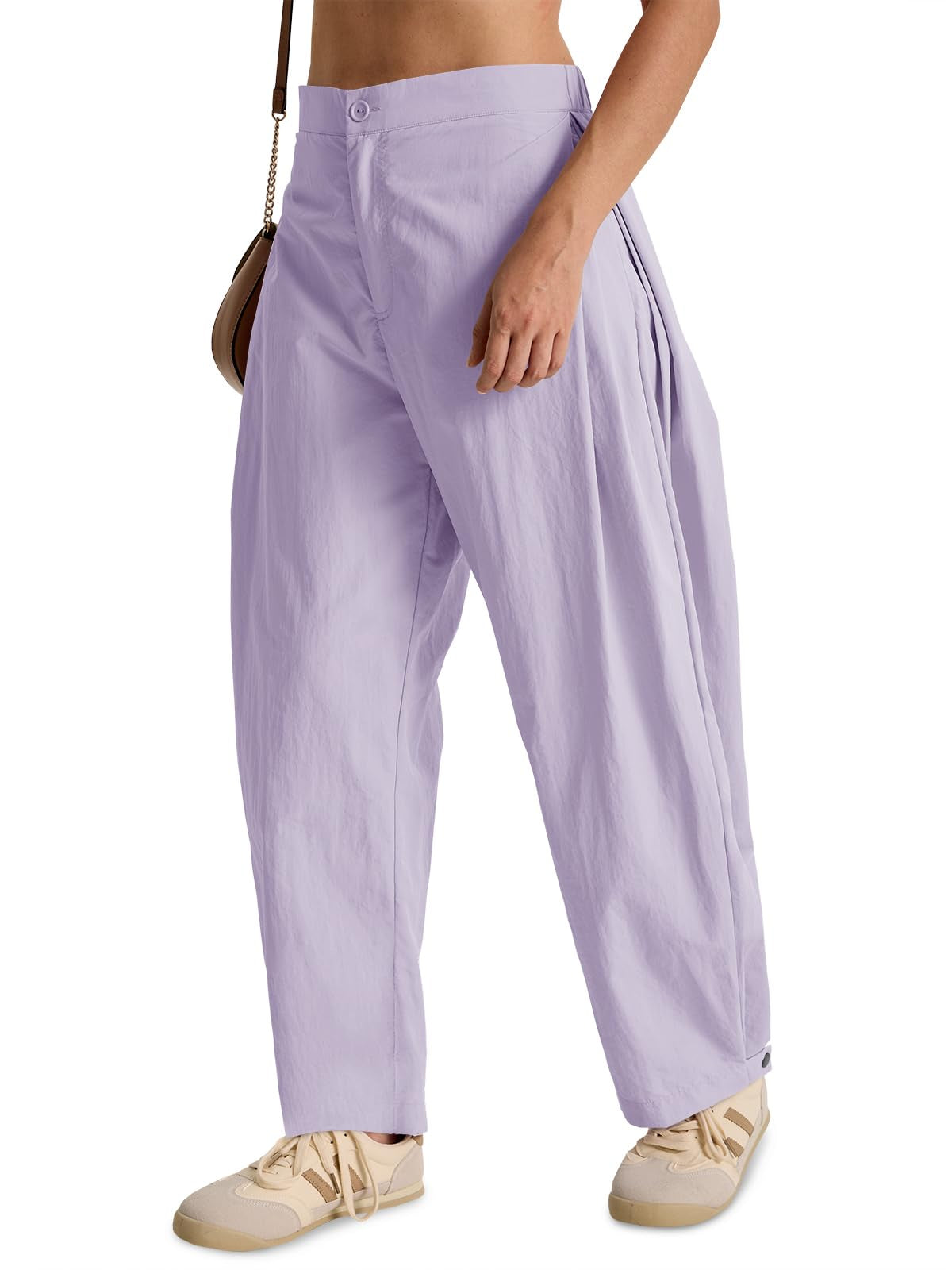 Women's Barrel Leg Pants – Wide Leg Baggy Trousers with Pockets