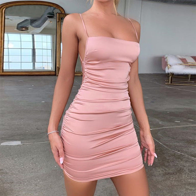 Women's Satin Spaghetti Strap Party Dress – Sleeveless Mini Dress | 7 Colors