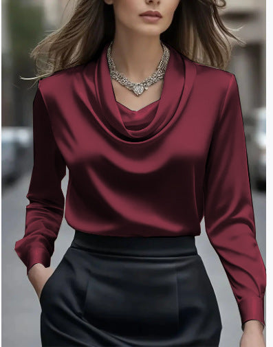 Elegant Solid-Color Minimalist Boat-Neck Long-Sleeve Shirt For Women