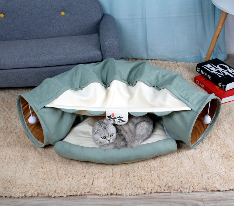 Collapsible Cat Tunnel Toy – Interactive Play Tube with Mat for Cats & Rabbits