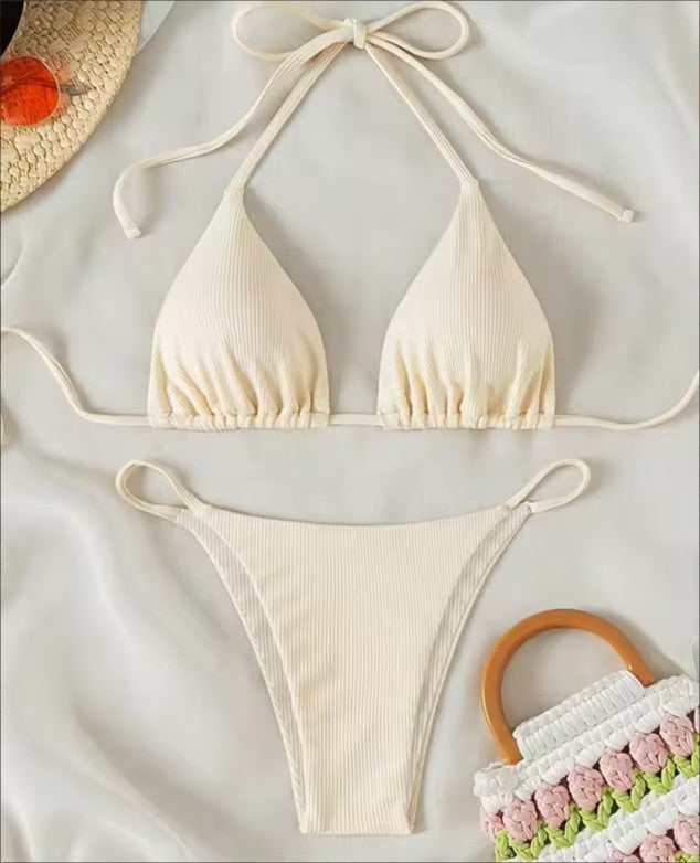 Women's Ribbed Bikini Set – Sexy V-Neck Two-Piece Swimsuit – AdriaPulse