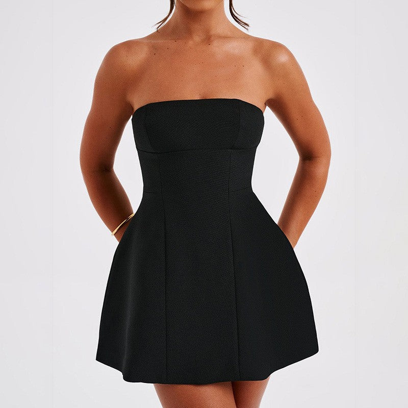 Damen Trägerloses Rückenfreies Mini-Trägerkleid – Eng Anliegendes A-Linien Clubwear