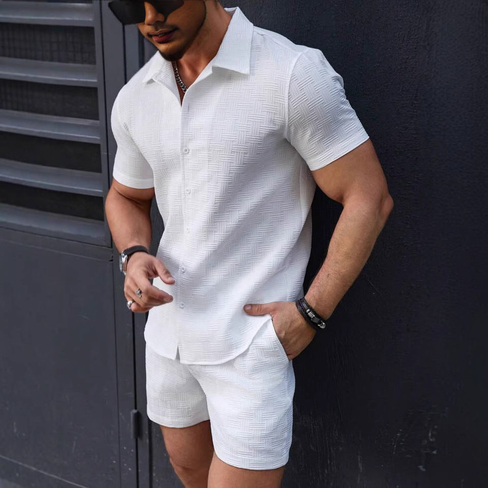 Men's Summer Two Piece Set – Short Sleeve Shirt & Shorts Beach Outfit