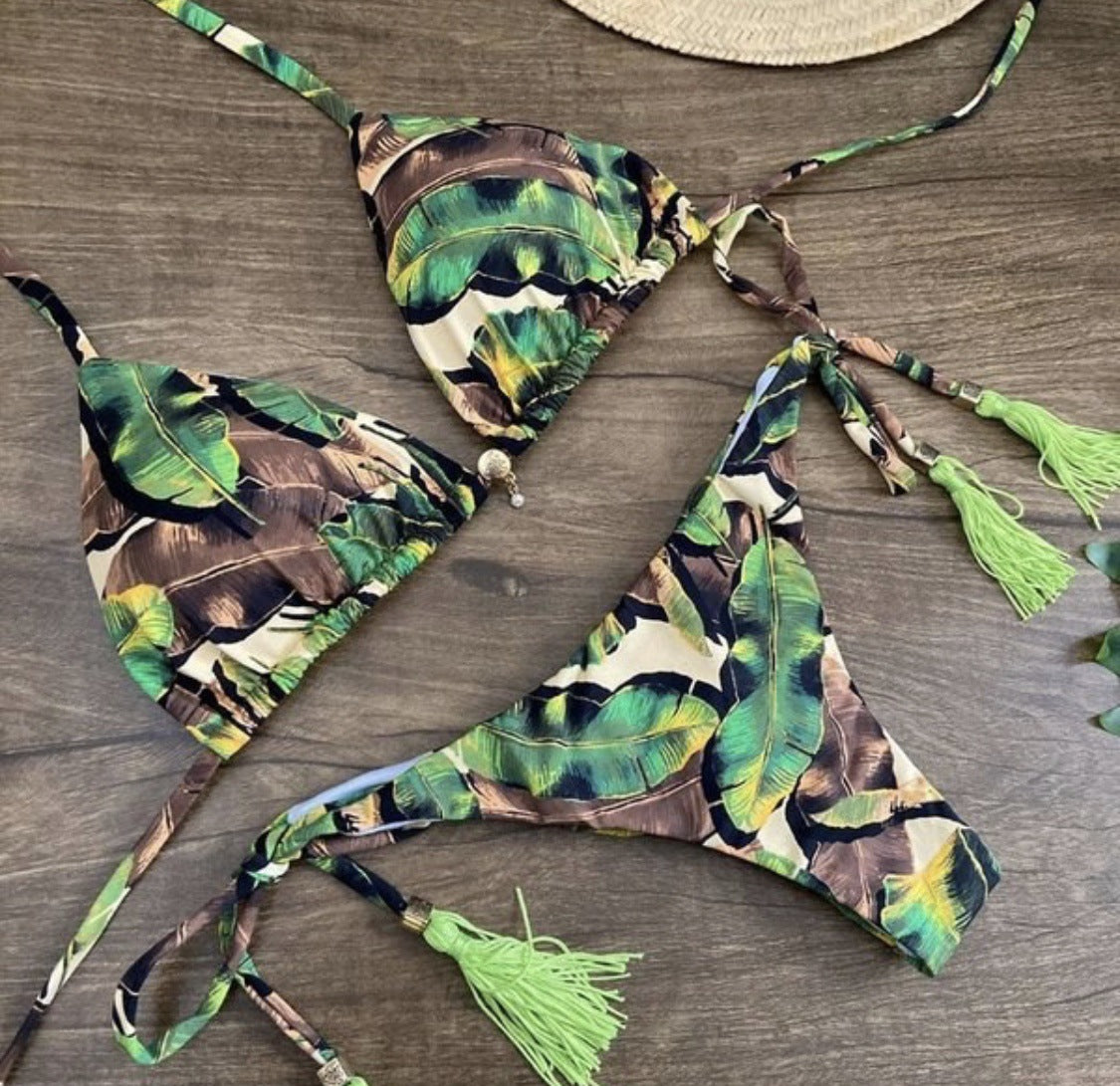 Skull Leopard Print Split Bikini – Women's Polyester Swimwear