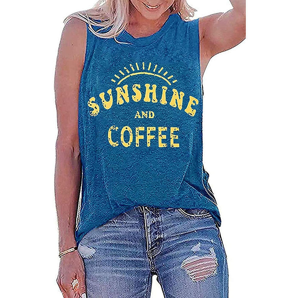 E Printed Round Neck Sleeveless T-shirt For Women