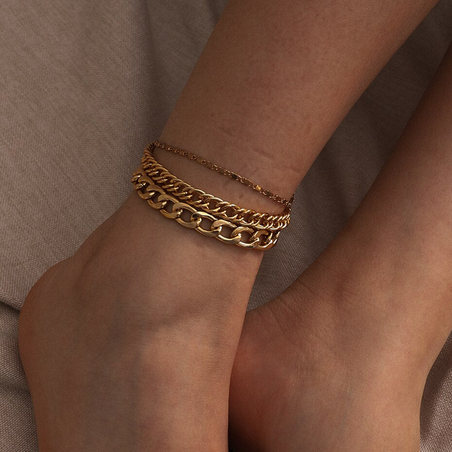 Chaîne de cheville géométrique en métal – Bracelet de cheville punk pour femmes doré et argenté