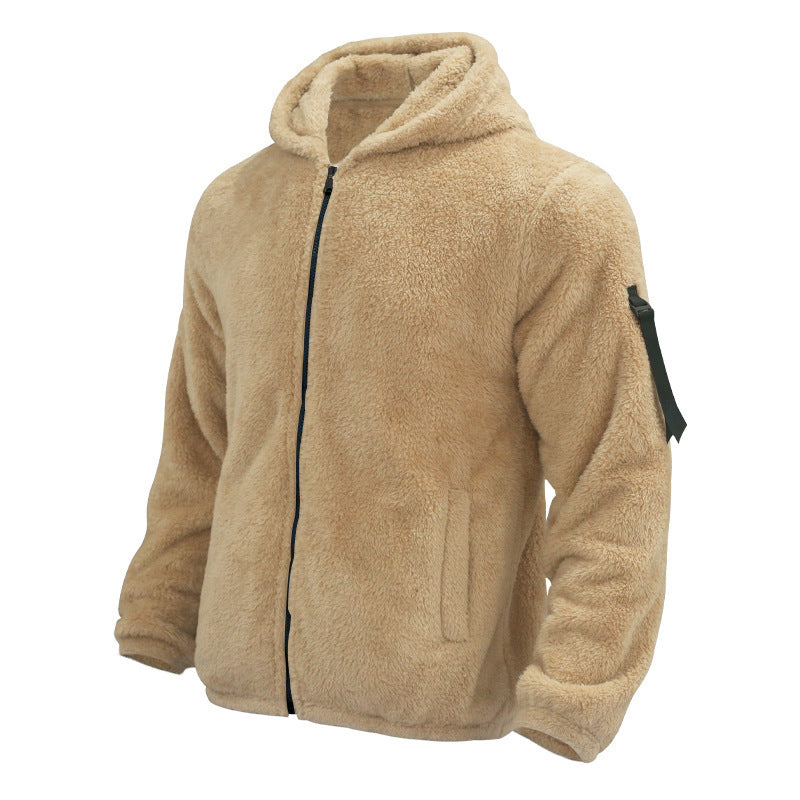Herren-Plüsch-Kapuzenfleecejacke – Wendemantel mit zwei Seiten