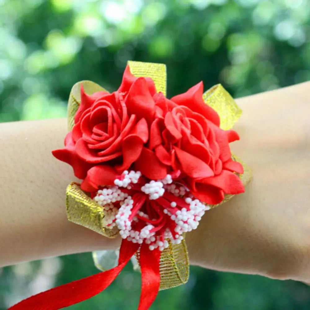 2026 Wedding Wrist Foam Rose Flower Bridal Bridesmaid Wrist Corsage Wedding Party Ribbon Bracelet Car Events