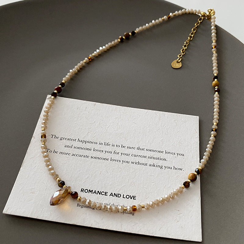 Women's Retro Beaded Clavicle Necklace – Geometric Pendant | AdriaPulse