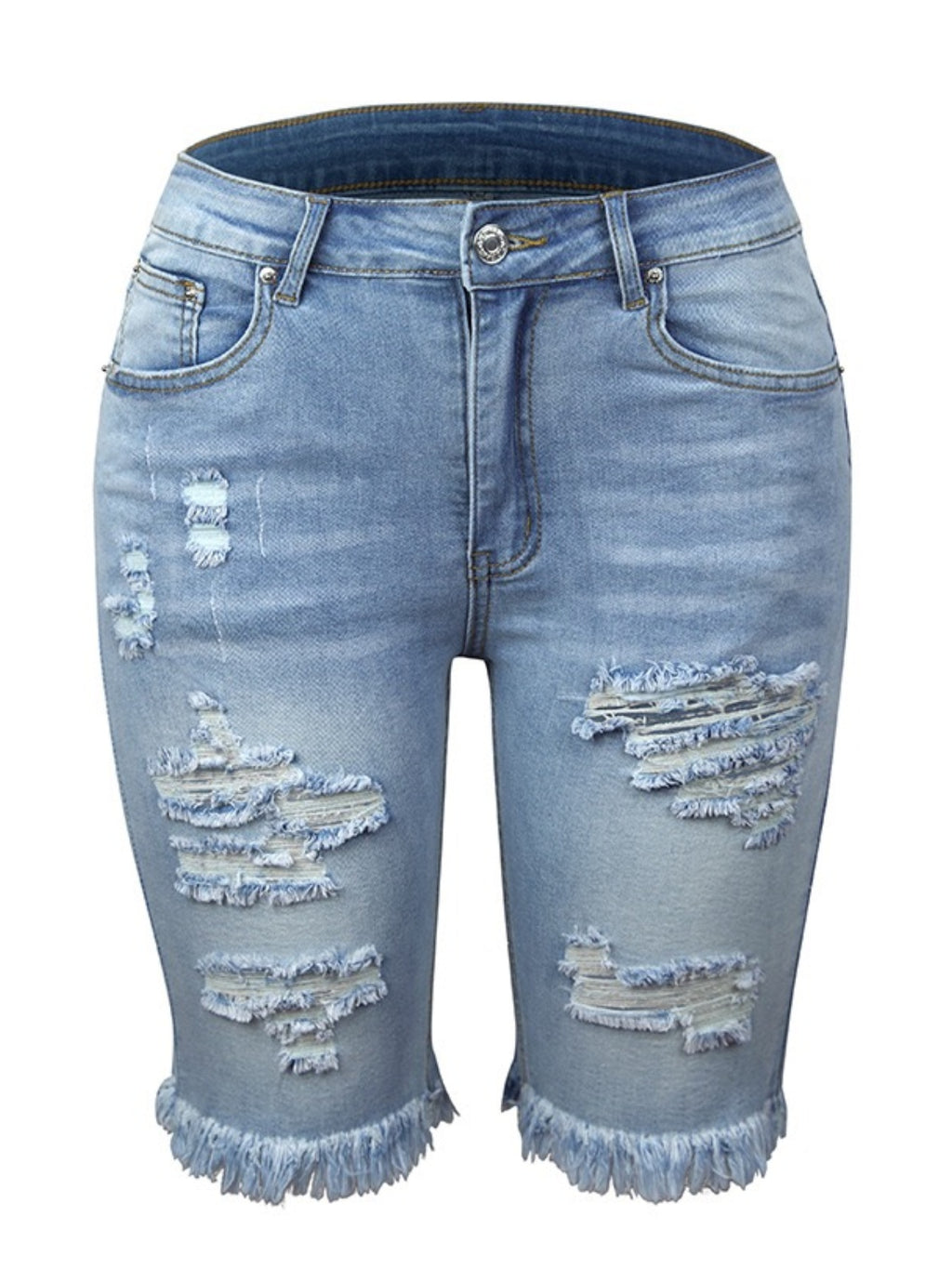 Short en jean pour femme, Jean longueur trois-quarts, Jean déchiré, Jean à ourlet effiloché