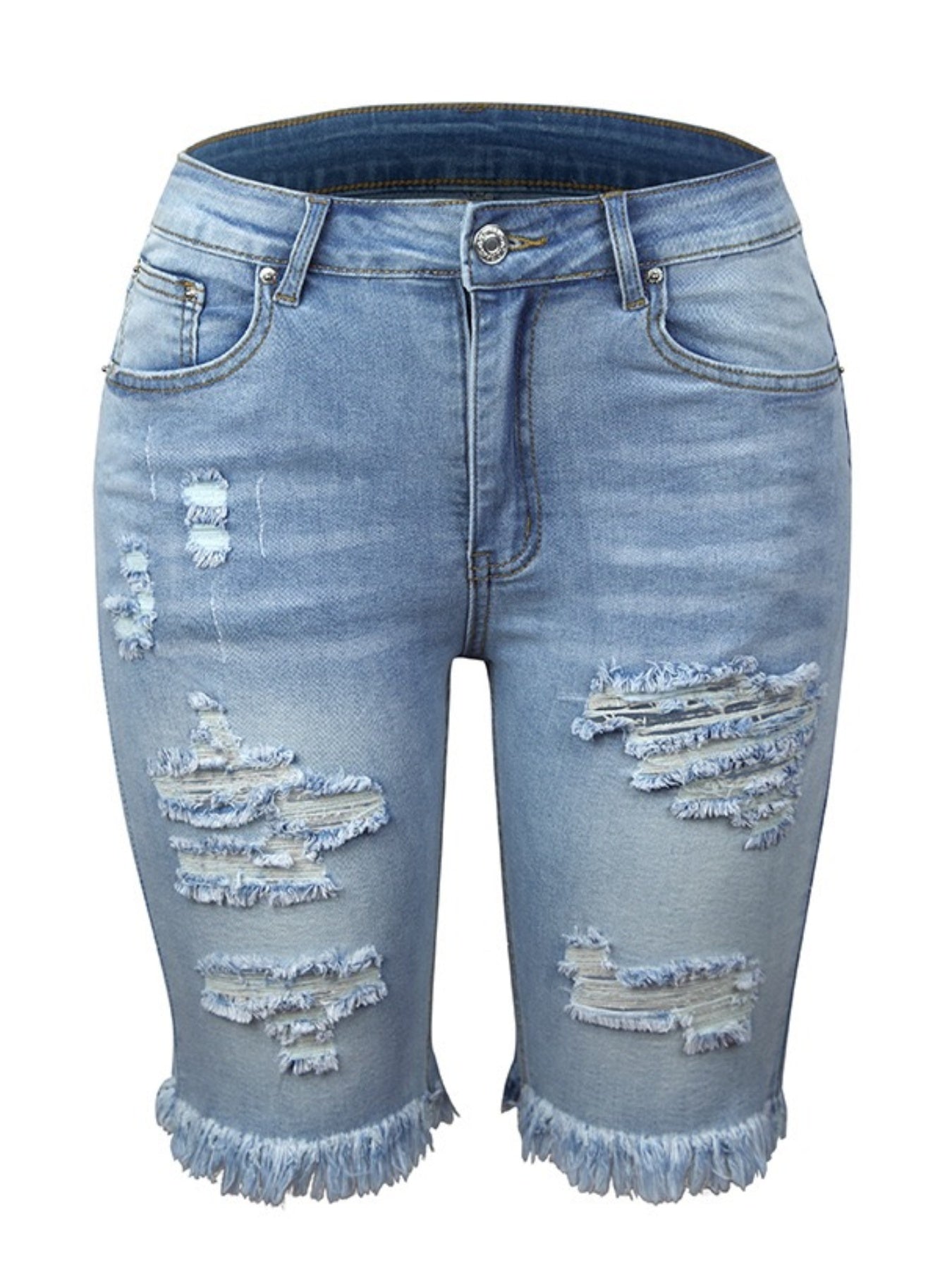 Short en jean pour femme, Jean longueur trois-quarts, Jean déchiré, Jean à ourlet effiloché