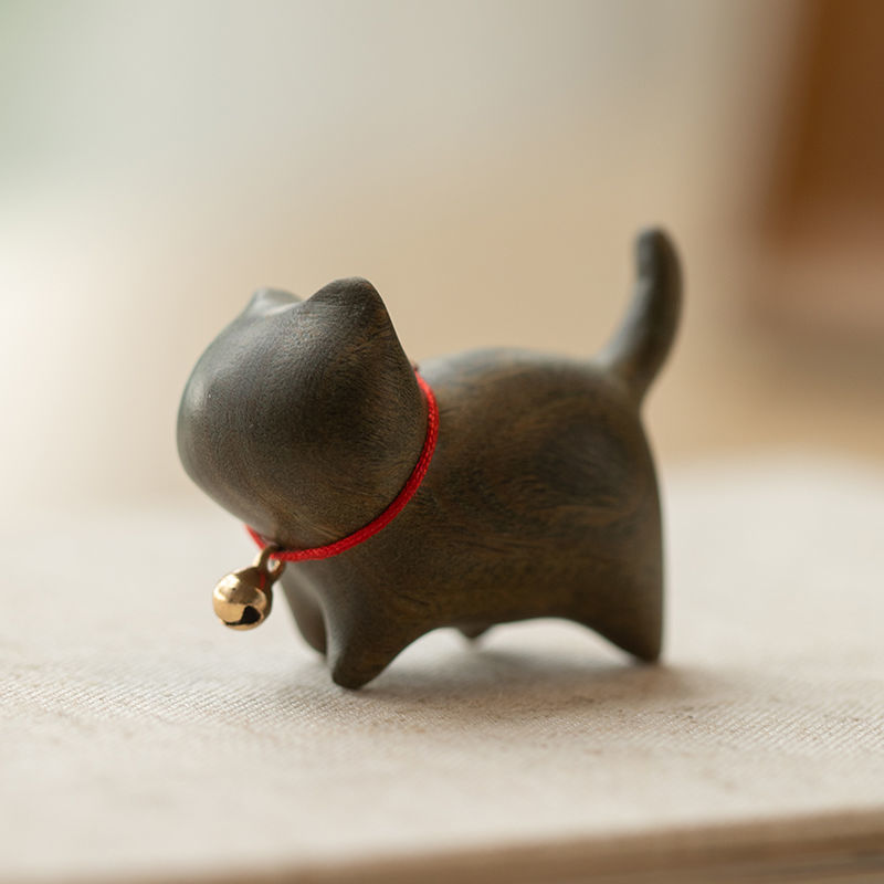Handmade Sandalwood Cat & Animal Figurine – Mini Wooden Desk Ornament