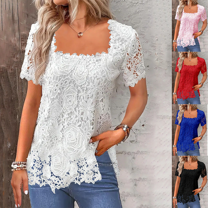 Women's Rose Lace Slim Fit T-Shirt Black – AdriaPulse